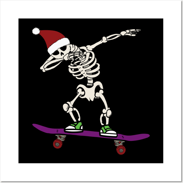 skating skeleton santa Wall Art by MZeeDesigns